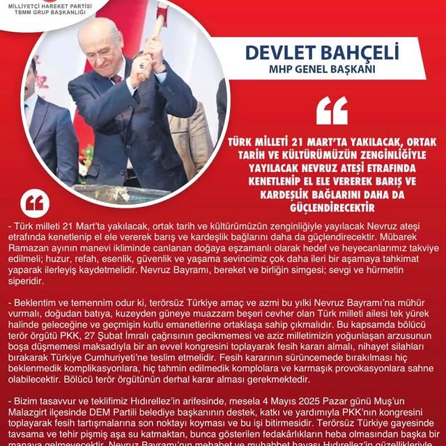 MHP Lideri Bahçeli'den Nevruz Mesajı
