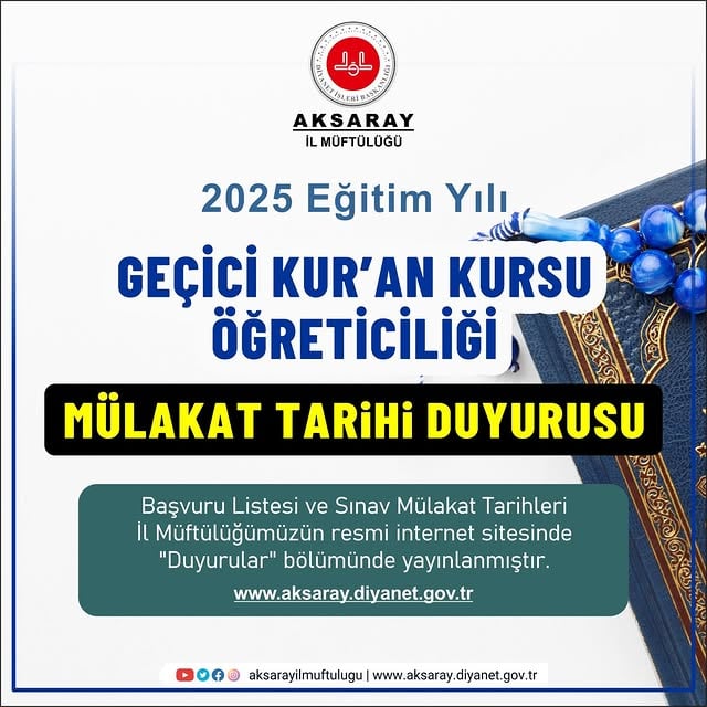 Aksaray'da 2025 Yılı Geçici Öğretici Alım Sınavı Mülakat Tarihleri Açıklandı