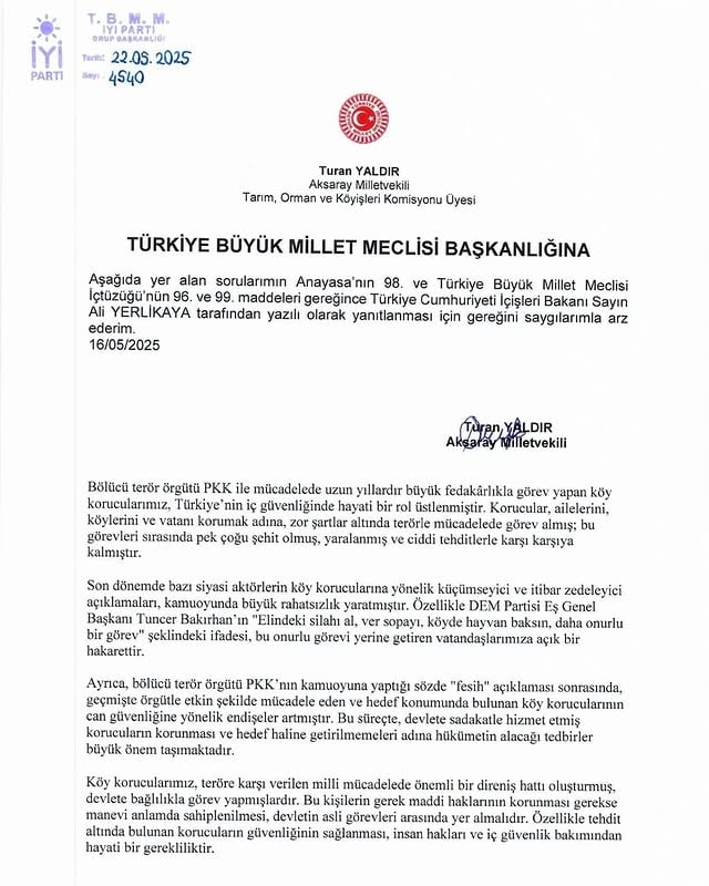 Aksaray Milletvekili Yaldır, Koruculara Yönelik Hakaretleri Meclis'e Taşıdı