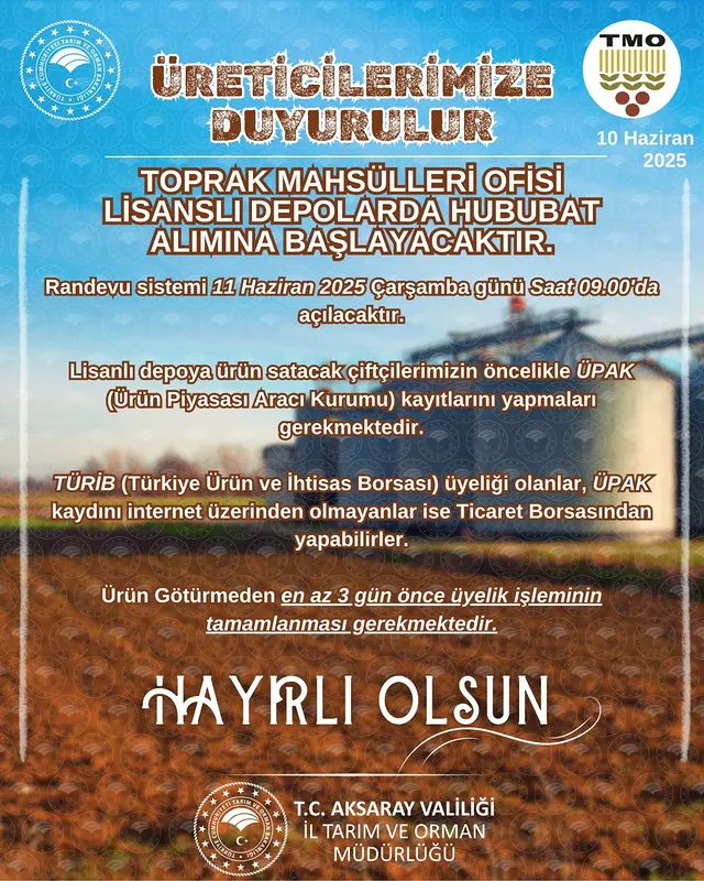 Aksaray'da Hububat Alımları İçin Başvuru Tarihi Açıklandı