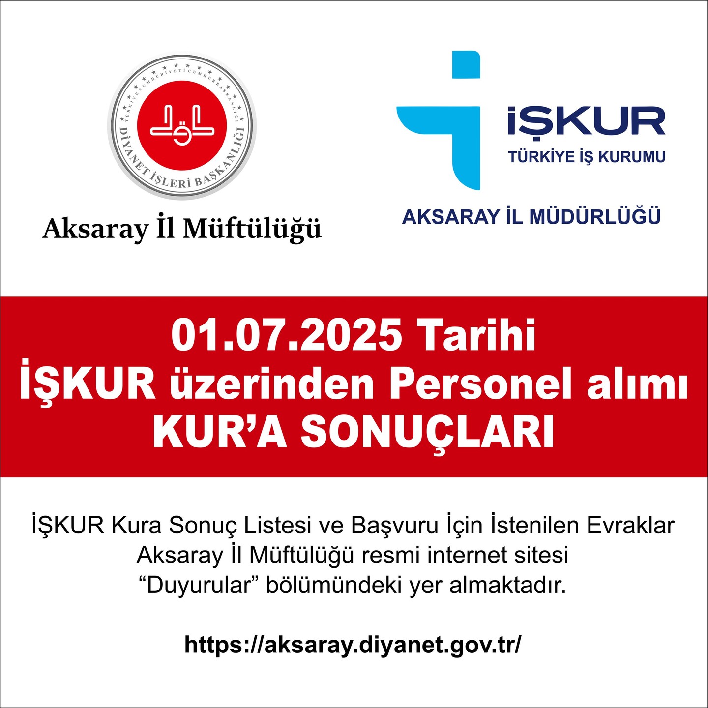 Aksaray İl Müftülüğü Personel Alımı Sonuçları Açıklandı