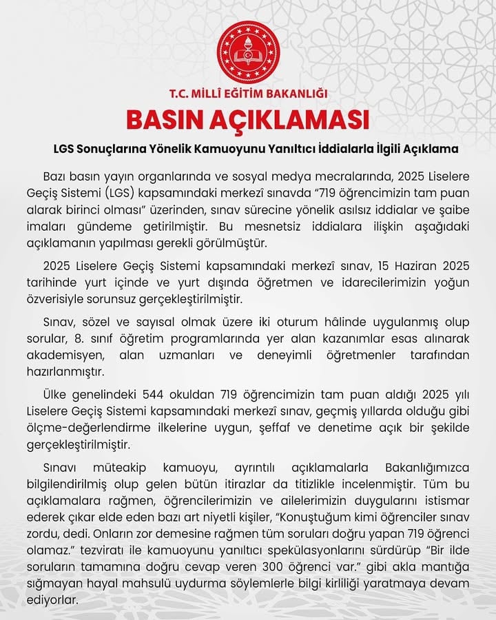 Aksaray'da LGS Sınavında Tam Puan İddiaları Yalanlandı