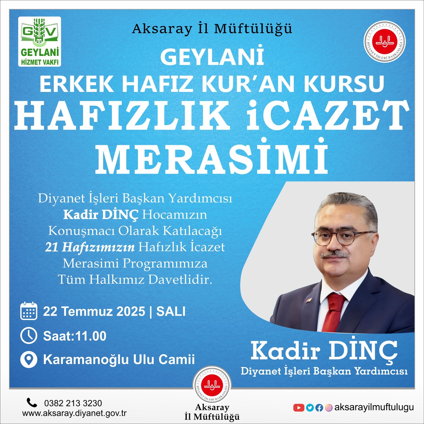 Aksaray'da 21 Hafızın İcazet Töreni Düzenlenecek