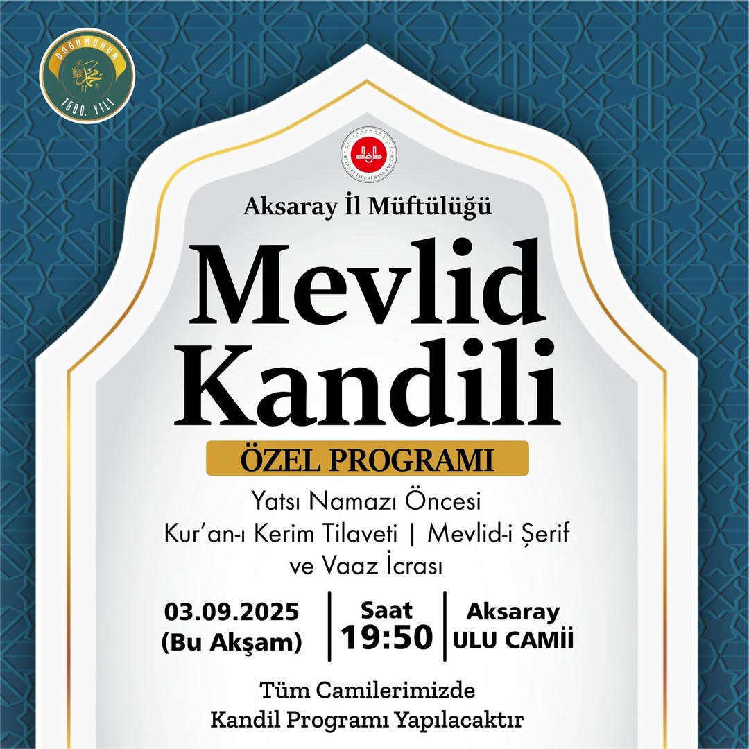 Aksaray'da Mevlid Kandili Özel Programı Düzenlenecek