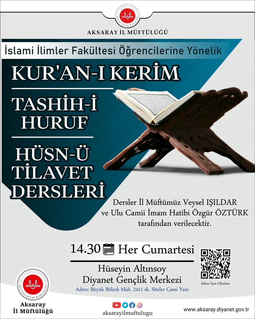Aksaray'da Gençlere Yönelik Ücretsiz Kur'an-ı Kerim Dersleri Başlıyor