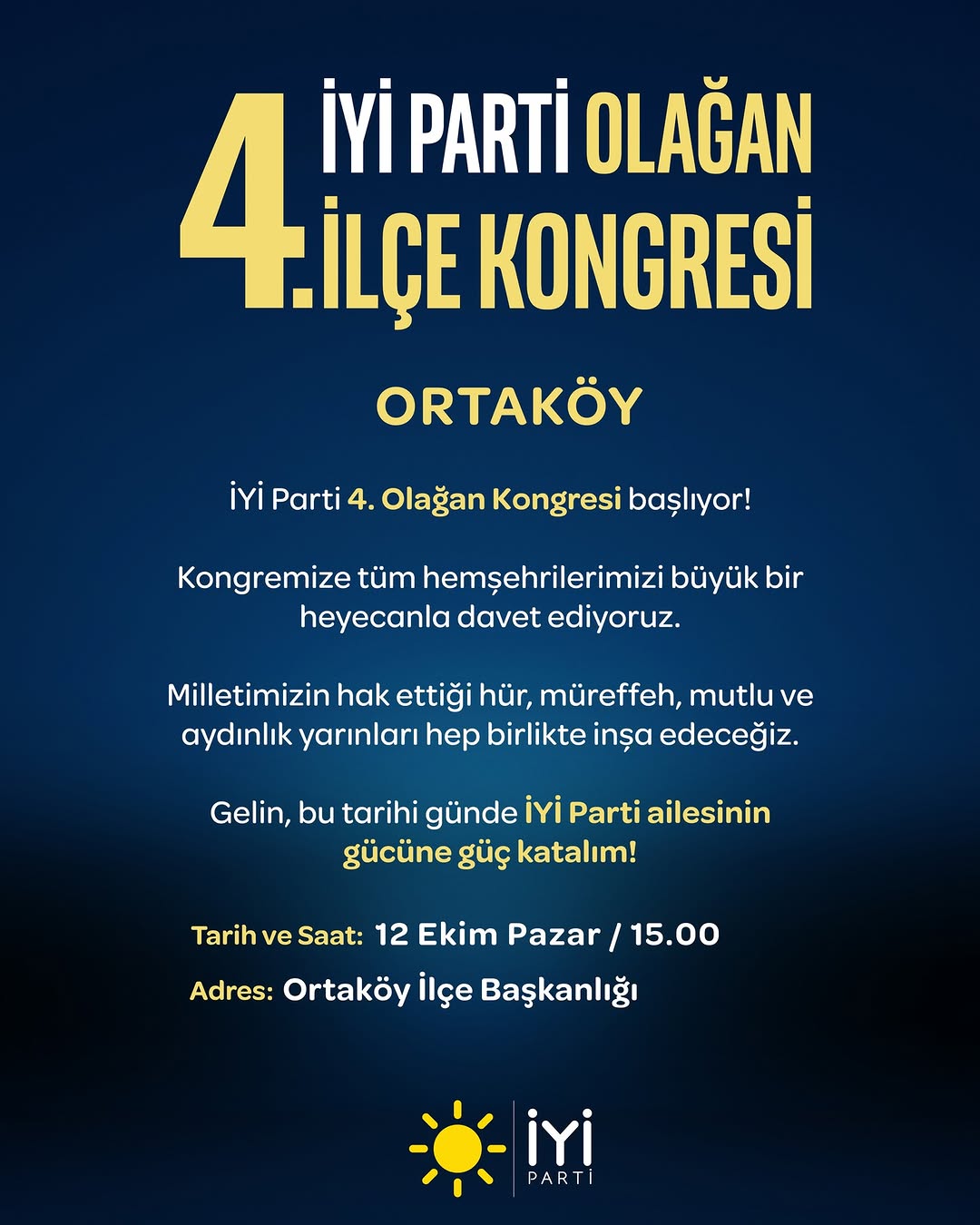 İYİ Parti Aksaray Ortaköy İlçe Kongresi Tarihi Belli Oldu