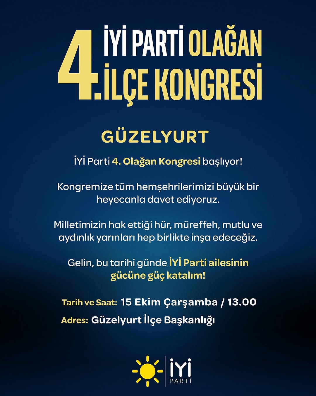 İYİ Parti Aksaray Güzelyurt İlçe Kongresi 15 Ekim'de Yapılacak